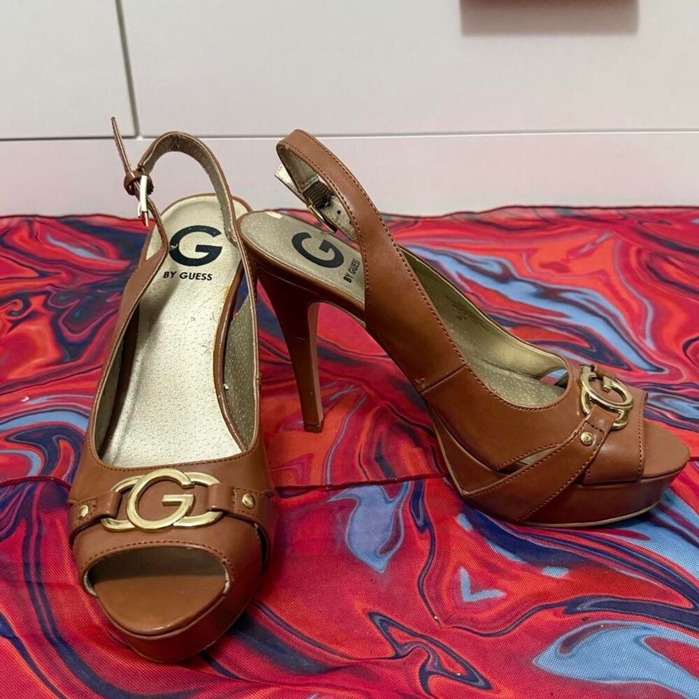 Vintage G by Guess Brown Interlocking G Peep Toe Slingback Heels